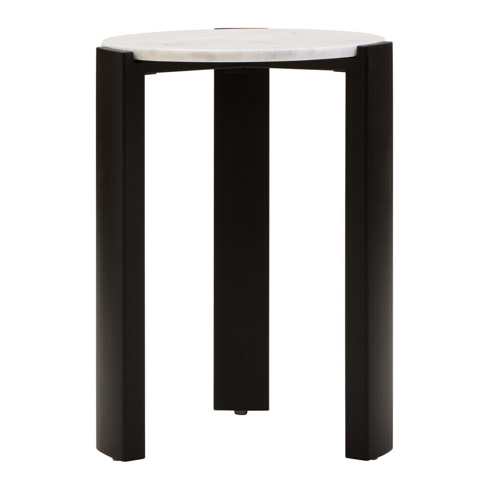 Orsina Palermo Round White Marble Side Table with Black Wood Legs