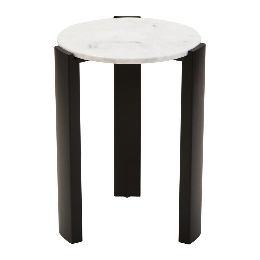 Orsina Palermo Round White Marble Side Table with Black Wood Legs