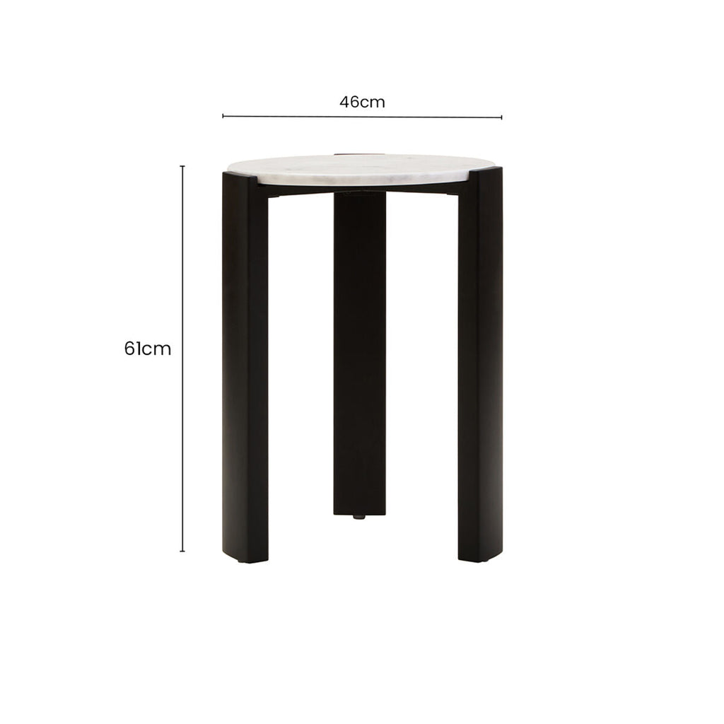 Orsina Palermo Round White Marble Side Table with Black Wood Legs