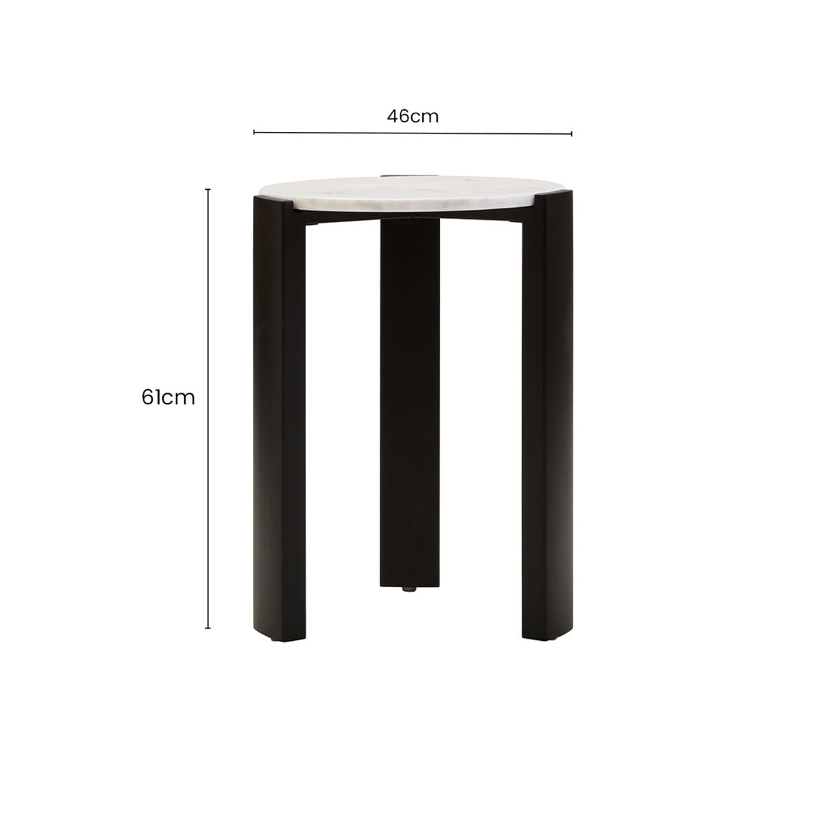 Orsina Palermo Round White Marble Side Table with Black Wood Legs