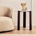 Orsina Palermo Round White Marble Side Table with Black Wood Legs