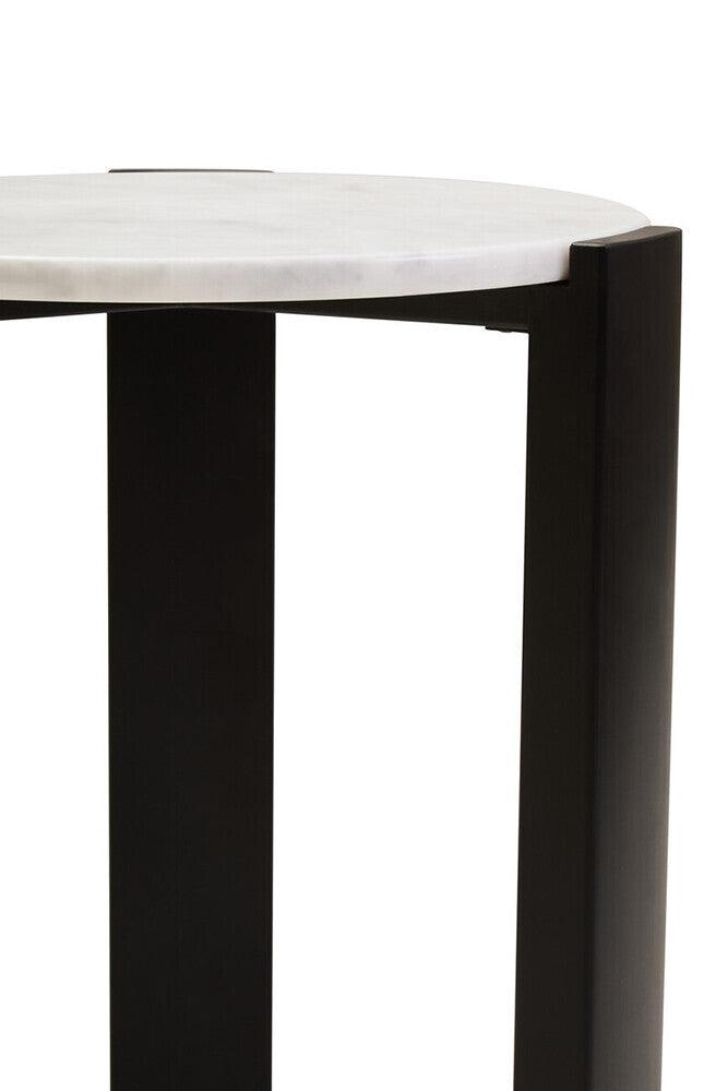 Orsina Palermo Round White Marble Side Table with Black Wood Legs