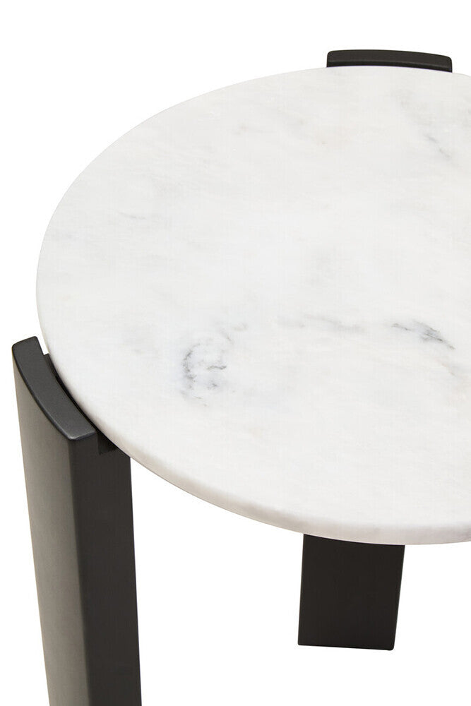 Orsina Palermo Round White Marble Side Table with Black Wood Legs