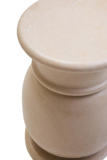 Orsina Zoro Cream Marble Stool and Side Table – Polished Stone