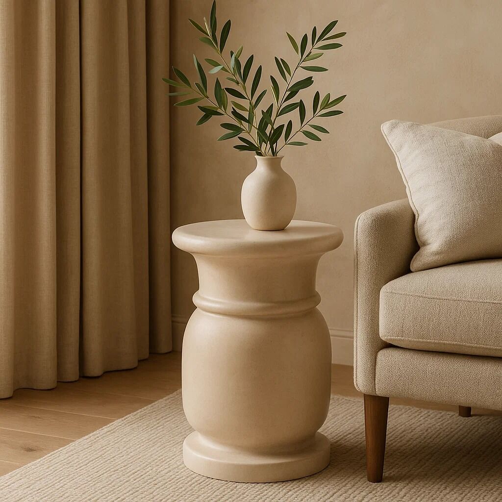Orsina Zoro Cream Marble Stool and Side Table – Polished Stone