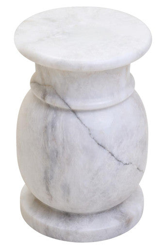 Orsina Zoro White Marble Stool and Side Table – Modern Stone Pedestal