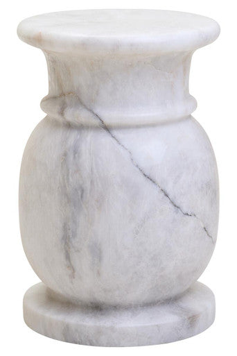 Orsina Zoro White Marble Stool and Side Table – Modern Stone Pedestal