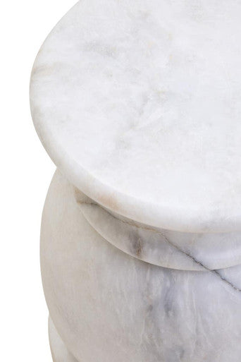 Orsina Zoro White Marble Stool and Side Table – Modern Stone Pedestal