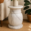 Orsina Zoro White Marble Stool and Side Table – Modern Stone Pedestal