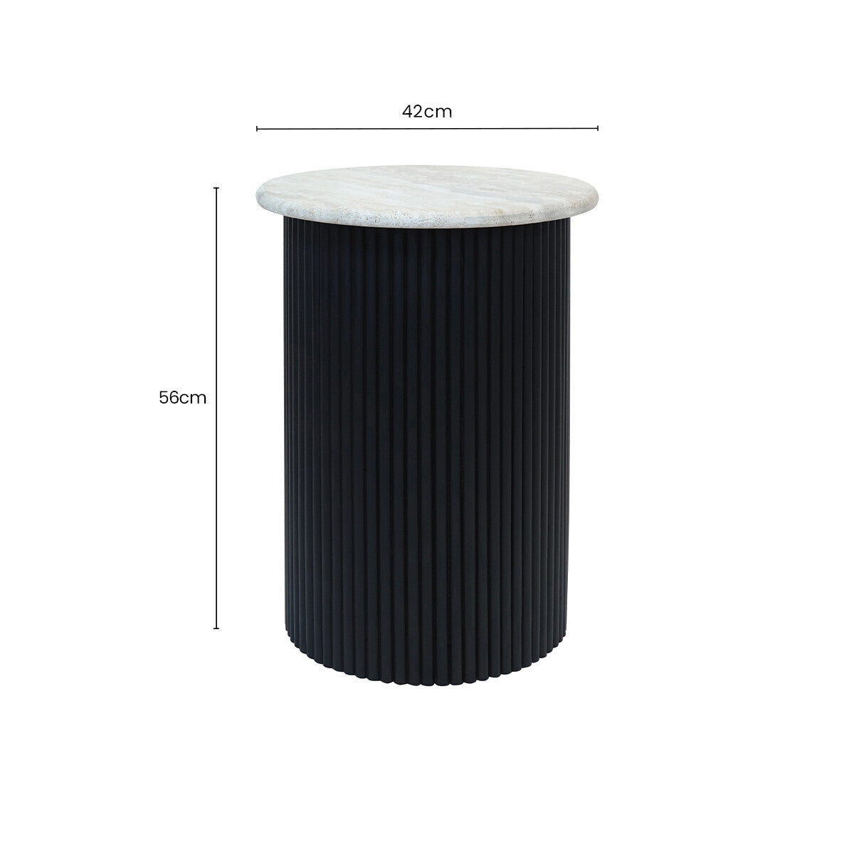 Orsina Walton Travertine Side Table | Ridged Black Acacia Wood Base