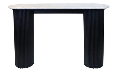Orsina Walton Travertine Console Table | Ridged Black Acacia Wood