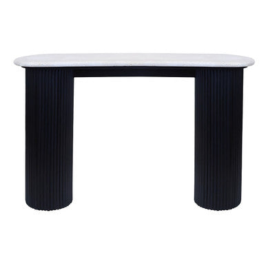 Orsina Walton Travertine Console Table | Ridged Black Acacia Wood