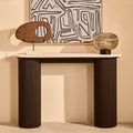 Orsina Walton Travertine Console Table | Ridged Black Acacia Wood