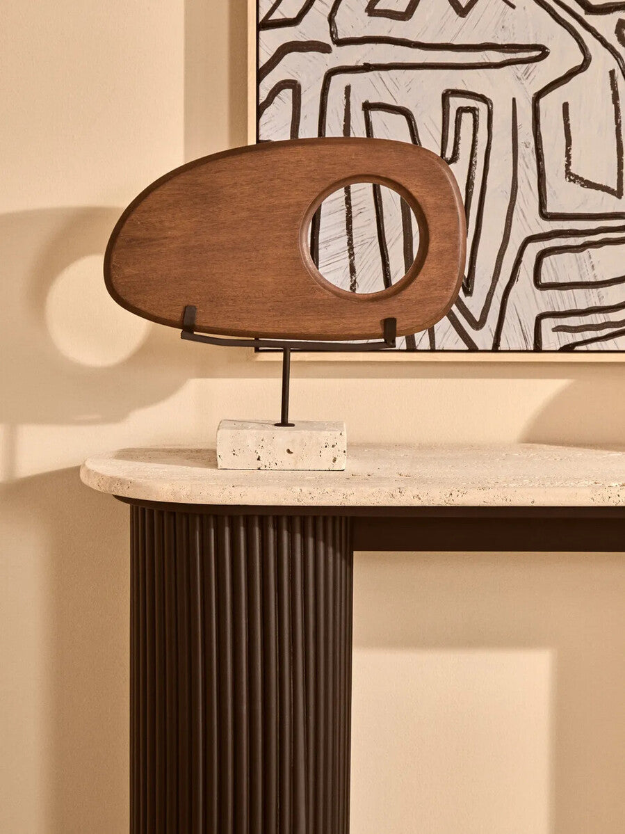 Orsina Walton Travertine Console Table | Ridged Black Acacia Wood
