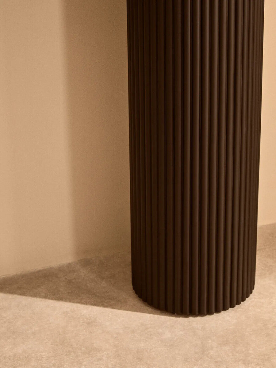Orsina Walton Travertine Console Table | Ridged Black Acacia Wood