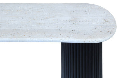 Orsina Walton Travertine Console Table | Ridged Black Acacia Wood