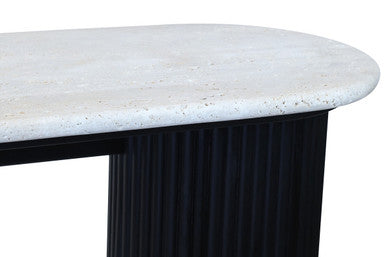 Orsina Walton Travertine Console Table | Ridged Black Acacia Wood