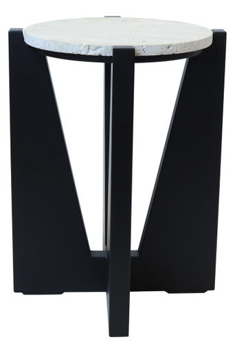 Orsina Walton Cream Travertine and Black Acacia Wood Side Table