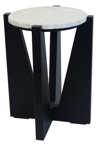 Orsina Walton Cream Travertine and Black Acacia Wood Side Table