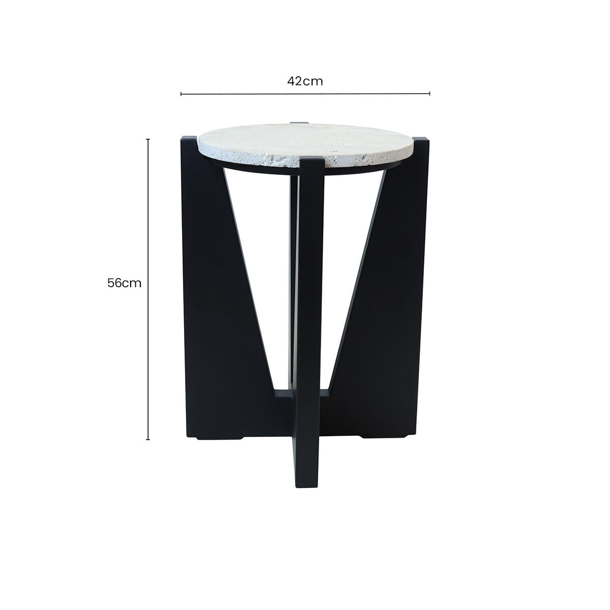 Orsina Walton Cream Travertine and Black Acacia Wood Side Table