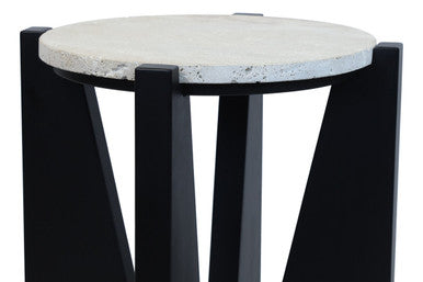 Orsina Walton Cream Travertine and Black Acacia Wood Side Table