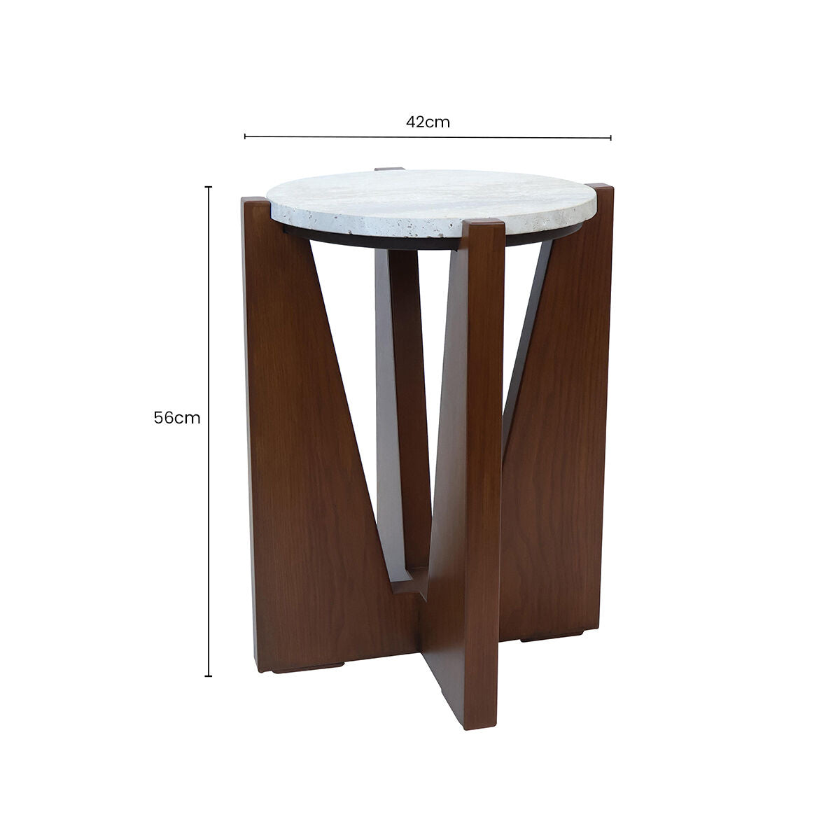 Orsina Walton Cream Travertine Side Table | Brown Acacia Wood Frame