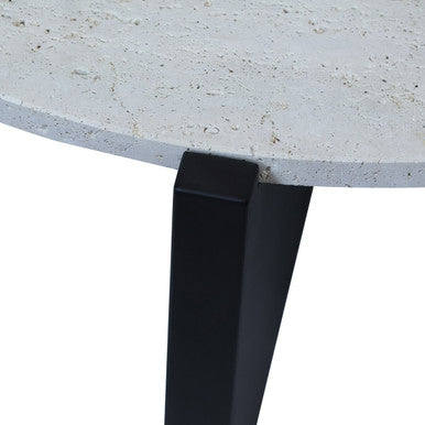 Orsina Walton Travertine Coffee Table – Black Acacia Geometric Frame