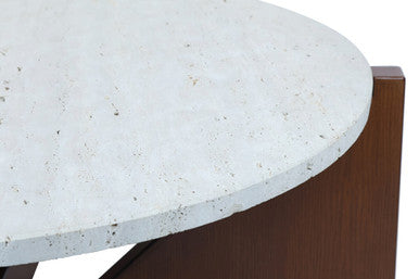 Orsina Walton Travertine Coffee Table – Brown Acacia Wood Geometric Frame