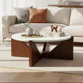 Orsina Walton Travertine Coffee Table – Brown Acacia Wood Geometric Frame