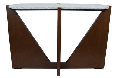 Orsina Walton Travertine Console Table – Brown Acacia Wood Frame