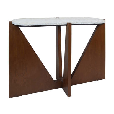 Orsina Walton Travertine Console Table – Brown Acacia Wood Frame