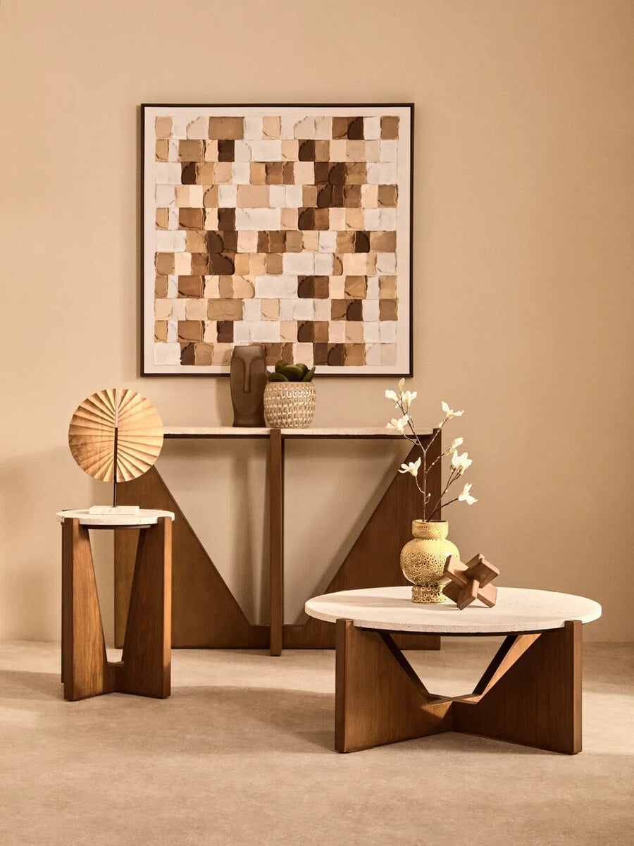 Orsina Walton Travertine Console Table – Brown Acacia Wood Frame