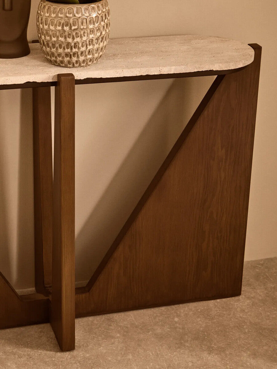 Orsina Walton Travertine Console Table – Brown Acacia Wood Frame