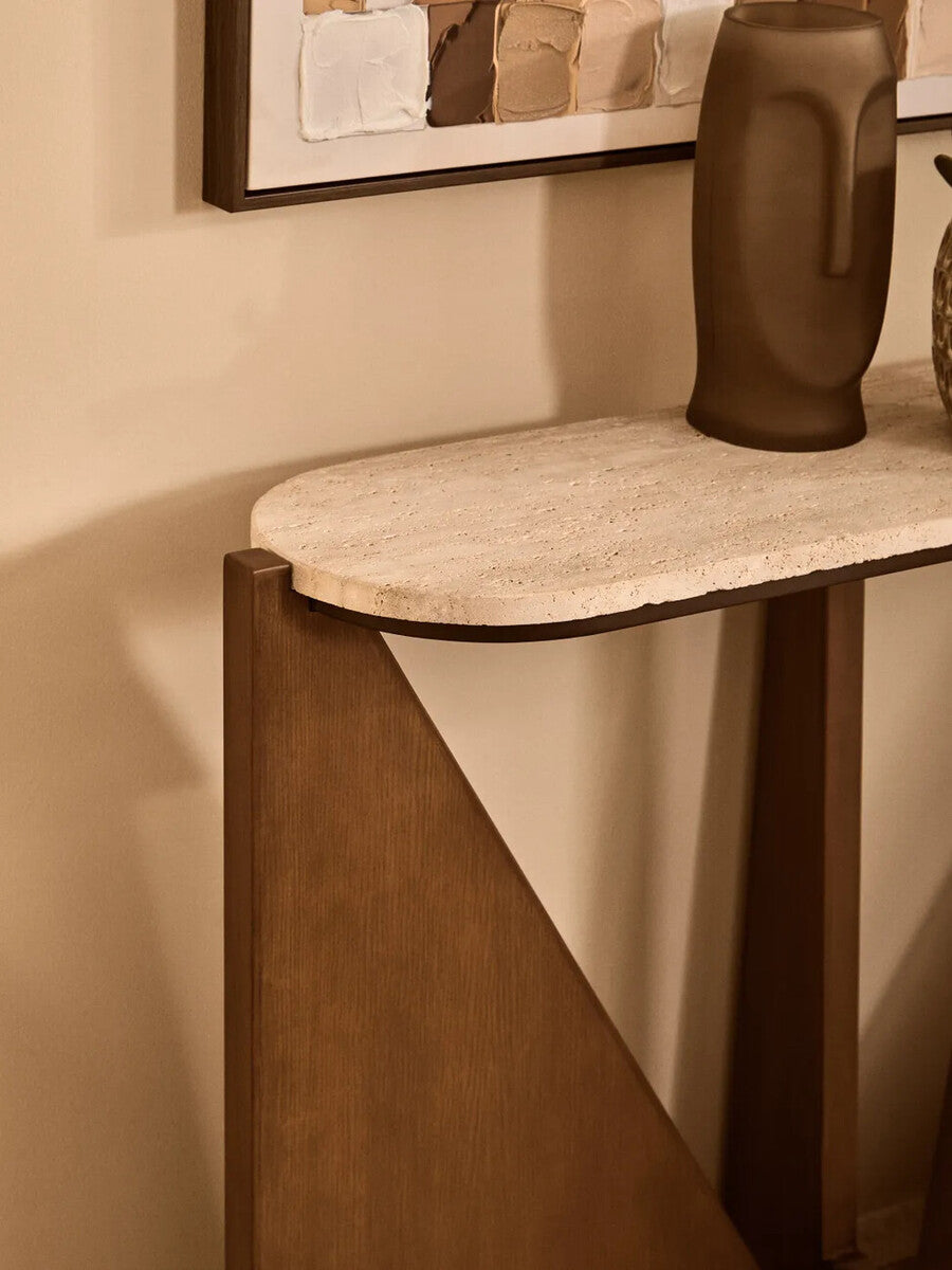 Orsina Walton Travertine Console Table – Brown Acacia Wood Frame