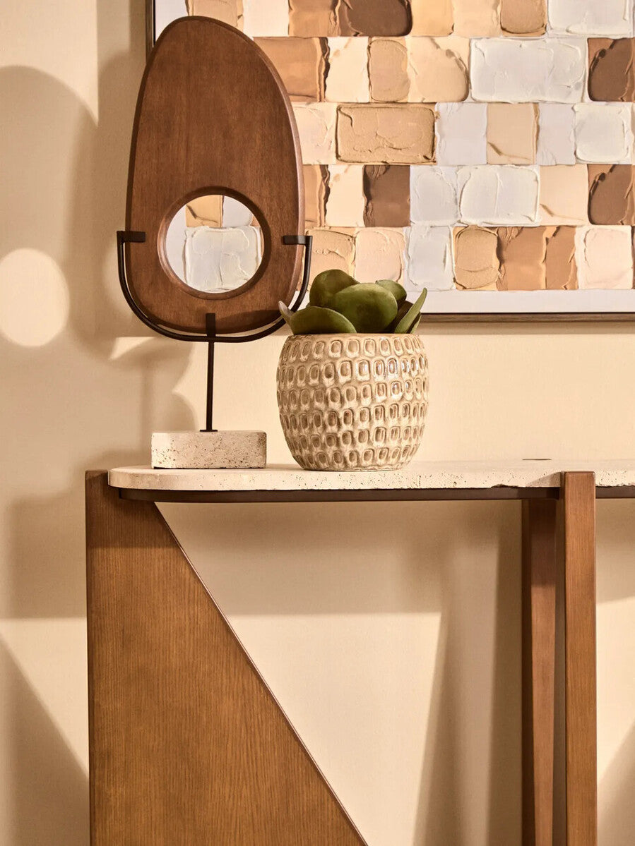 Orsina Walton Travertine Console Table – Brown Acacia Wood Frame