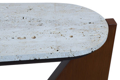 Orsina Walton Travertine Console Table – Brown Acacia Wood Frame