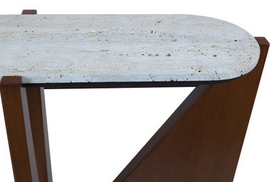 Orsina Walton Travertine Console Table – Brown Acacia Wood Frame