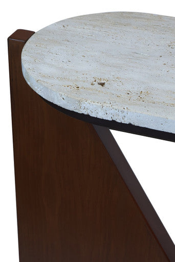 Orsina Walton Travertine Console Table – Brown Acacia Wood Frame