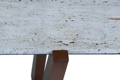 Orsina Walton Travertine Console Table – Brown Acacia Wood Frame