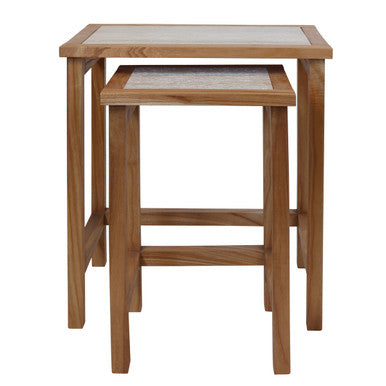 Orsina Womad Nesting Console Tables | Cream Travertine & Acacia Wood