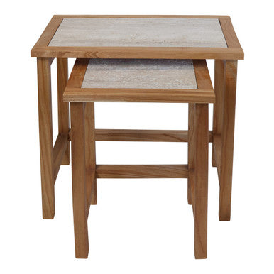 Orsina Womad Nesting Console Tables | Cream Travertine & Acacia Wood