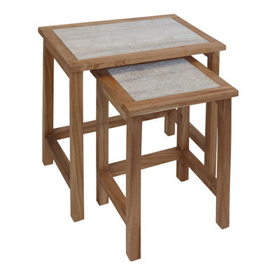 Orsina Womad Nesting Console Tables | Cream Travertine & Acacia Wood