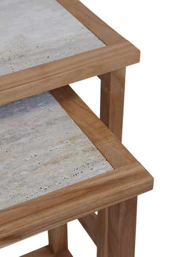 Orsina Womad Nesting Console Tables | Cream Travertine & Acacia Wood