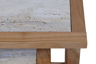Orsina Womad Nesting Console Tables | Cream Travertine & Acacia Wood