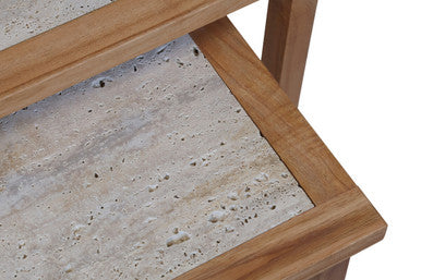 Orsina Womad Nesting Console Tables | Cream Travertine & Acacia Wood