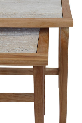 Orsina Womad Nesting Console Tables | Cream Travertine & Acacia Wood