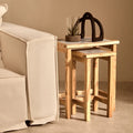 Orsina White Marble Nesting Side Tables with Natural Wood Frames – Set of 2