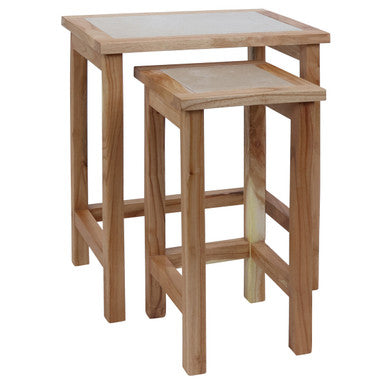 Orsina Cream Marble Nesting Side Tables – Set of 2 Natural Wood
