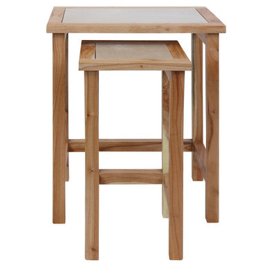 Orsina Cream Marble Nesting Side Tables – Set of 2 Natural Wood