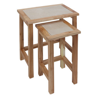Orsina Cream Marble Nesting Side Tables – Set of 2 Natural Wood